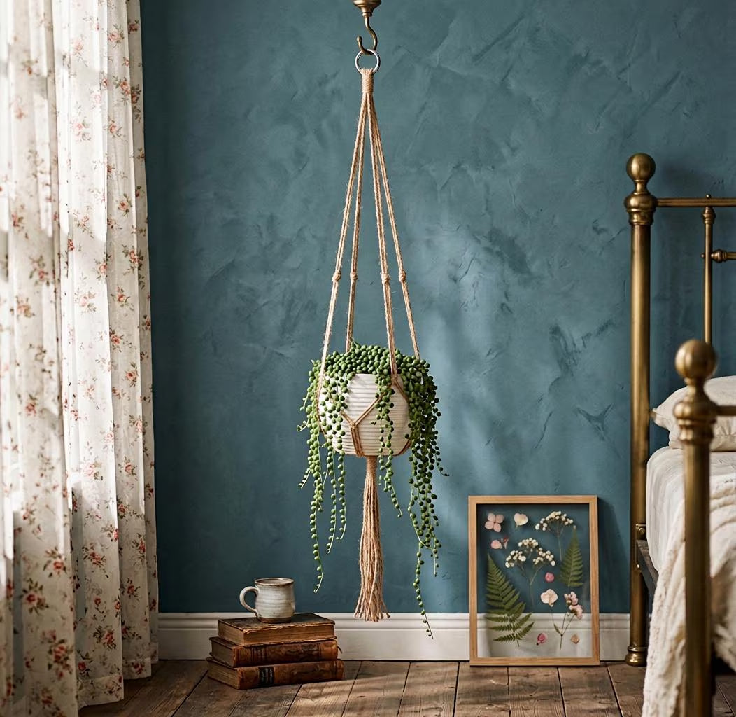 Macrame Plant Hanger Jute Rope | Boho Hanging Planter Indoor | Rustic Farmhouse Home Decor Gift