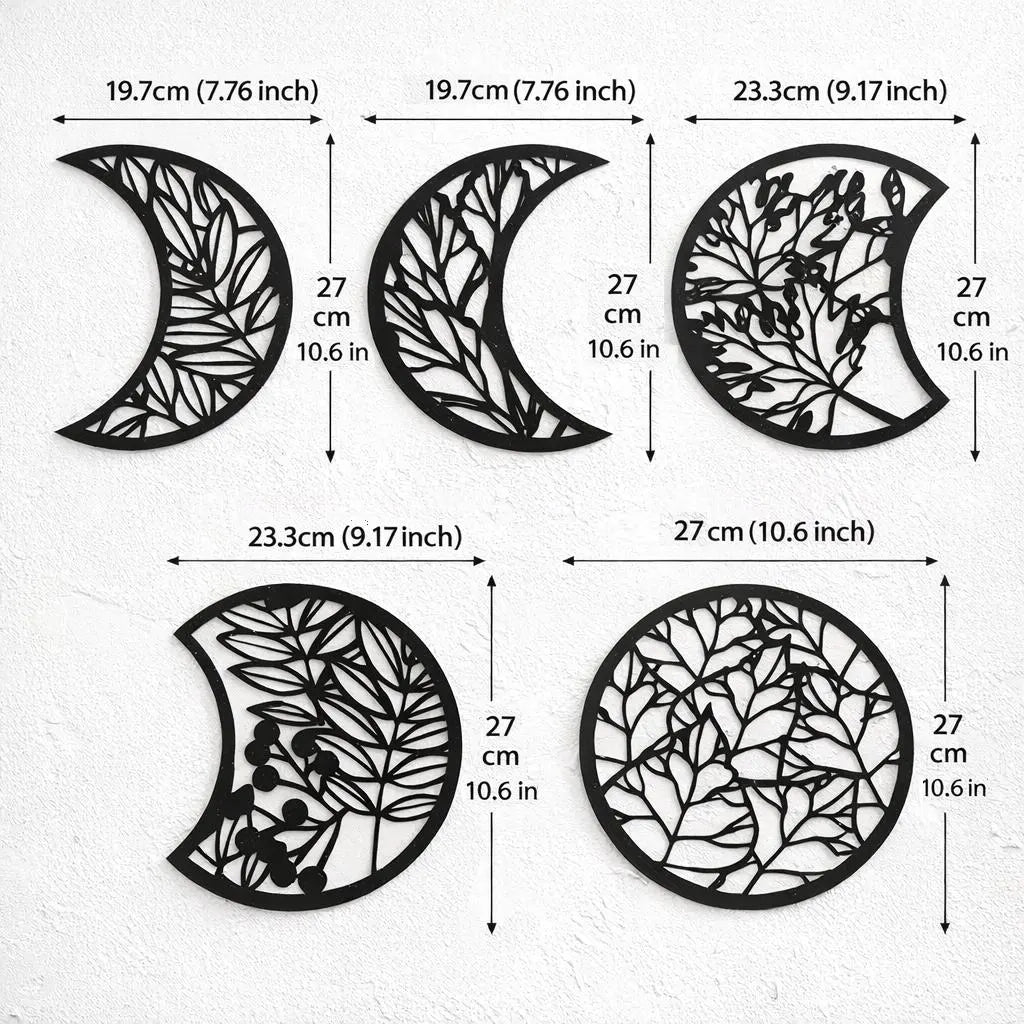 Moon Phase Wall Art Set of 5 Wooden Boho Celestial Home Ornament Crescent Decor