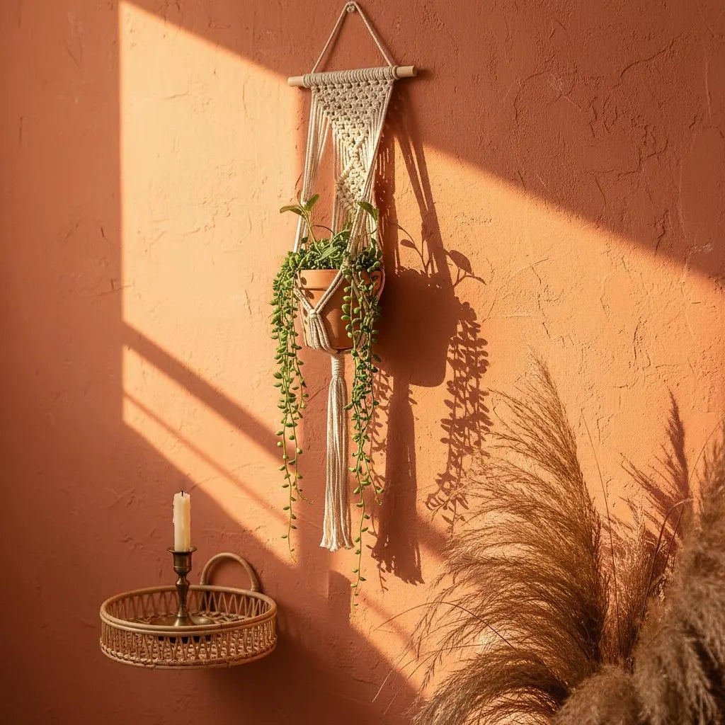 Macrame Wall Hanger | Boho Hanging Planter | Cotton Rope Decor | Bohemian Plant Gift