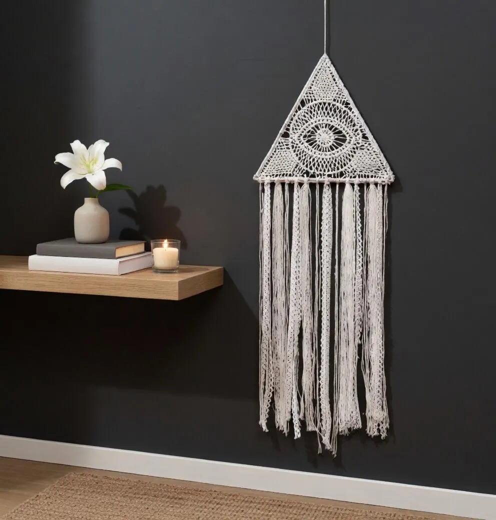 Evil Eye Triangle Wall Decor, Lace Dreamcatcher, Witchy Boho Wall Hanging