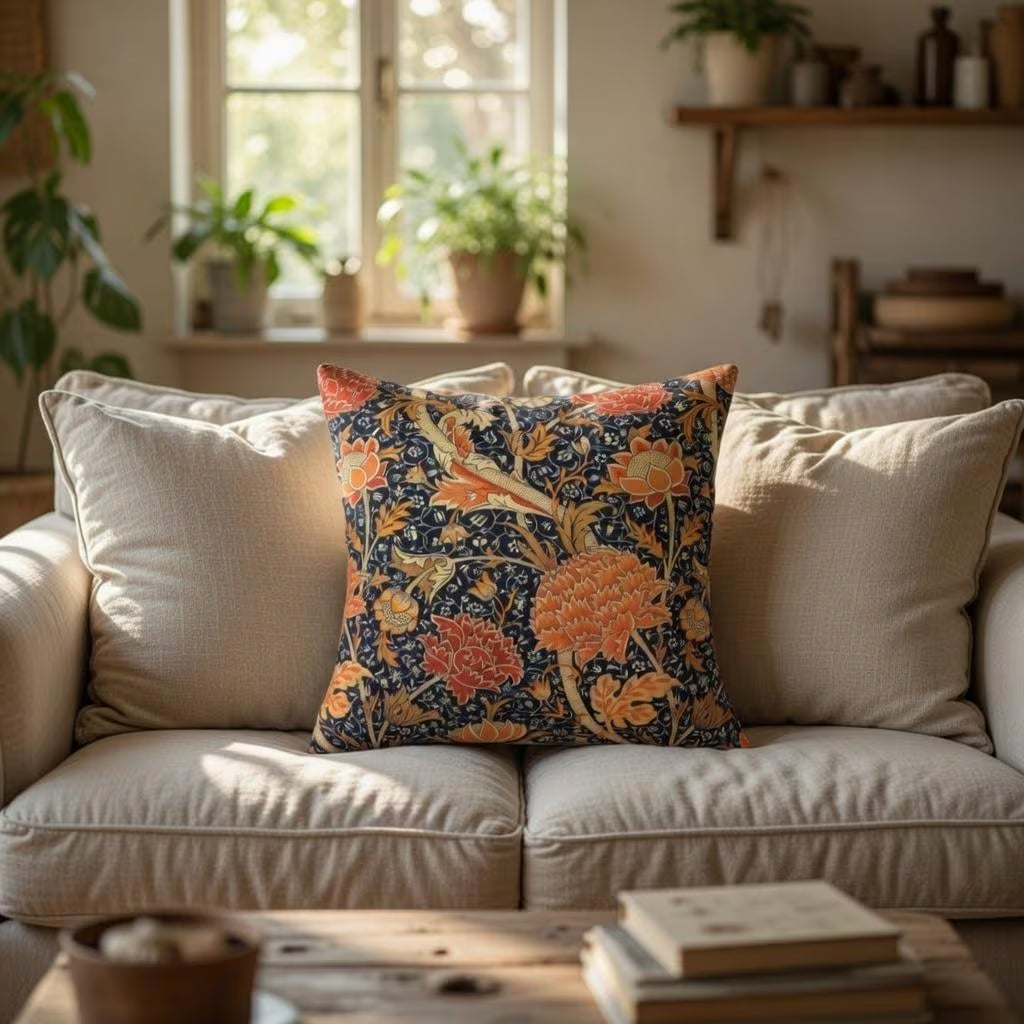 William Morris Pillow Cover, Vintage Botanical Cushion, Arts Crafts Floral Throw Pillow Cottagecore