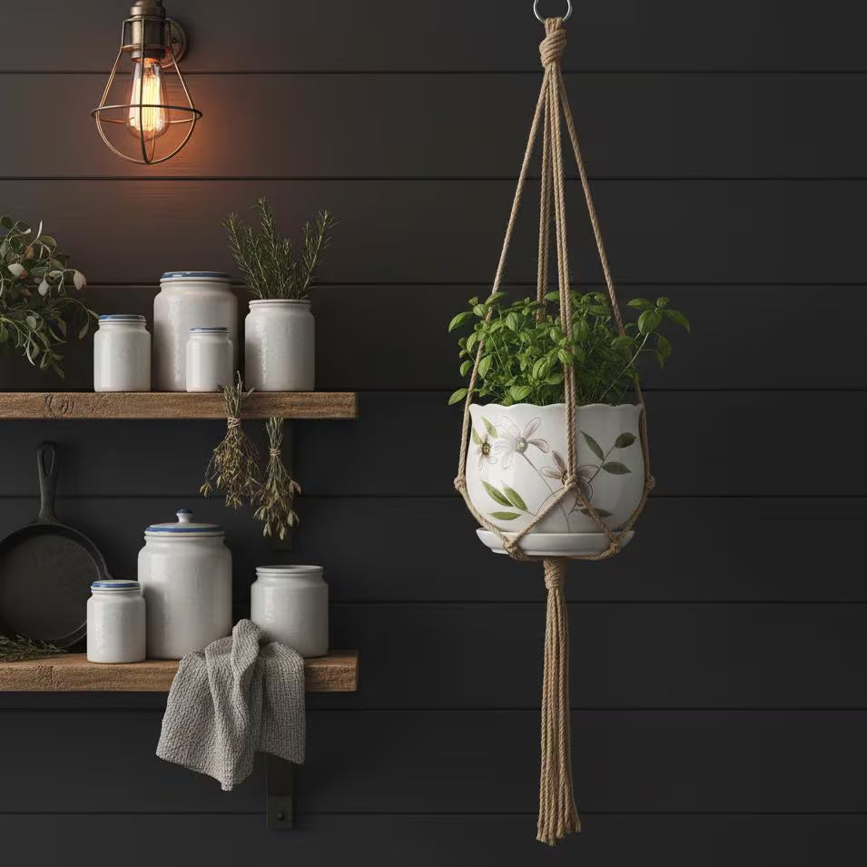 Macrame Plant Hanger Jute Rope | Boho Hanging Planter Indoor | Rustic Farmhouse Home Decor Gift