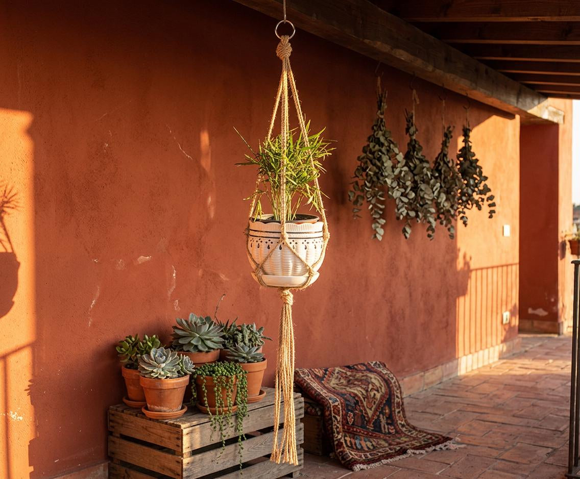 Macrame Plant Hanger Jute Rope | Boho Hanging Planter Indoor | Rustic Farmhouse Home Decor Gift