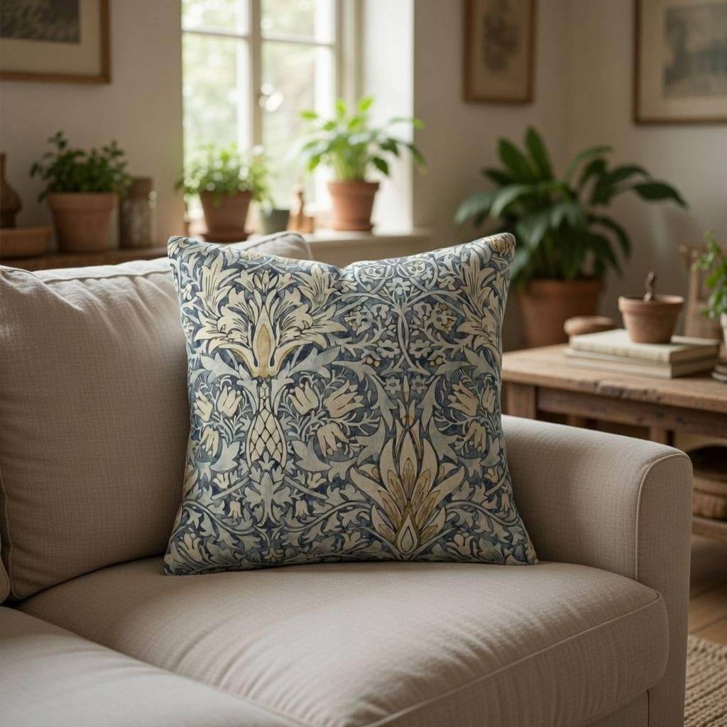 William Morris Pillow Cover, Vintage Botanical Cushion, Arts Crafts Floral Throw Pillow Cottagecore