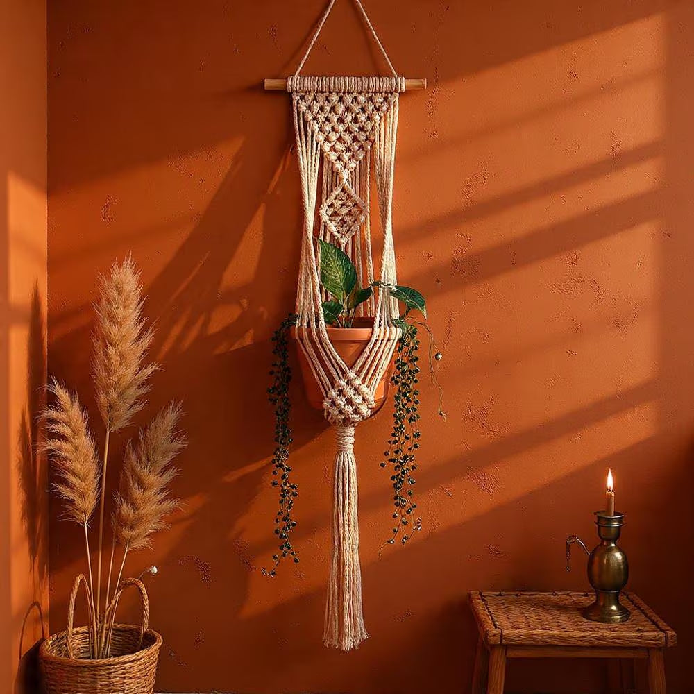 Macrame Wall Hanger | Boho Hanging Planter | Cotton Rope Decor | Bohemian Plant Gift