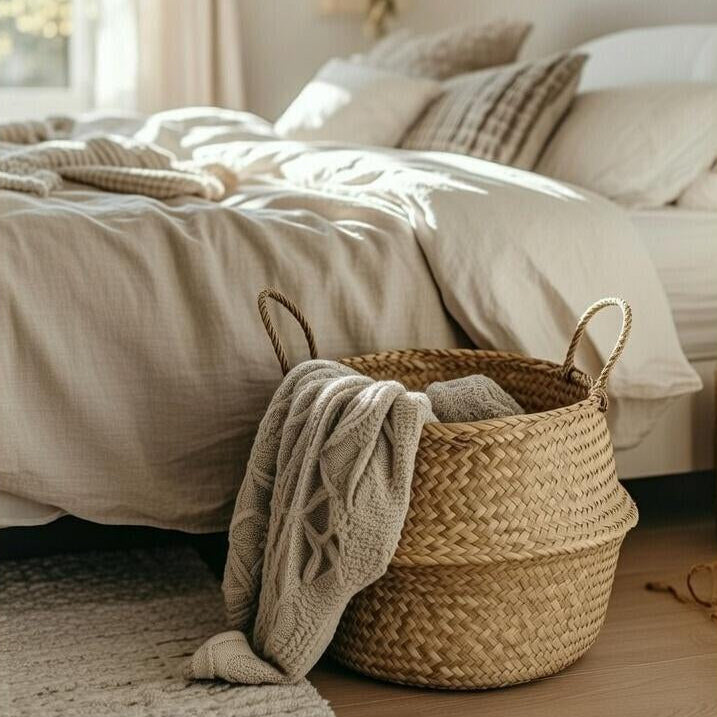 Seagrass Belly Basket, Woven Storage Organizer, Plant Pot Cover, Boho Laundry Hamper, Natural Decor