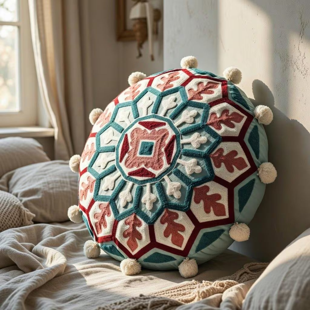 Round Mandala Pillow Cover 18" Embroidered Boho Cushion Ethnic Home Decor