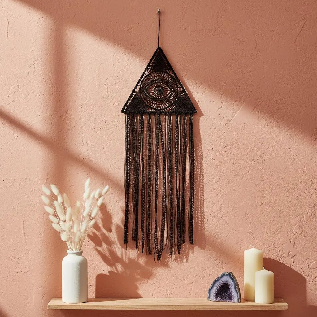 Evil Eye Triangle Wall Decor, Lace Dreamcatcher, Witchy Boho Wall Hanging