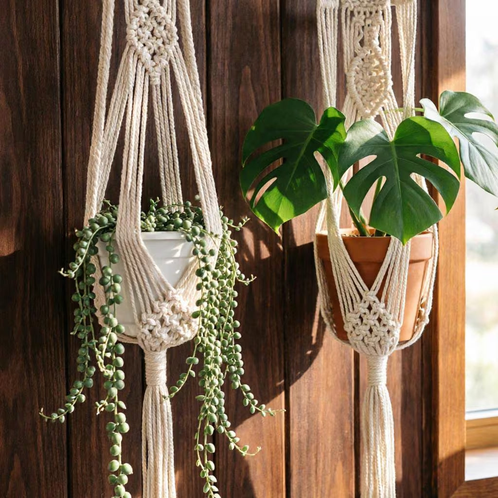 Macrame Wall Hanger | Boho Hanging Planter | Cotton Rope Decor | Bohemian Plant Gift