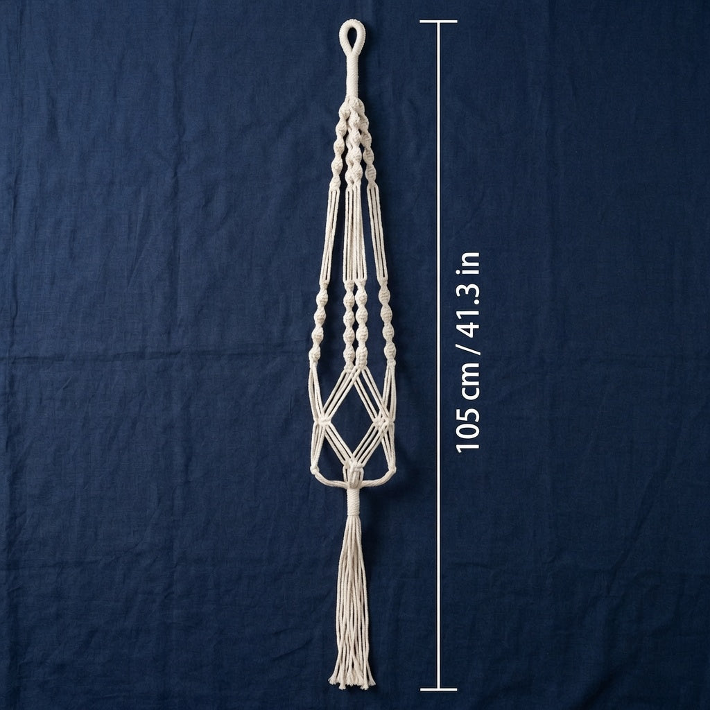 Macrame Plant Hanger — Simple Loop, Natural Cotton Rope, 3 Styles, 105 cm