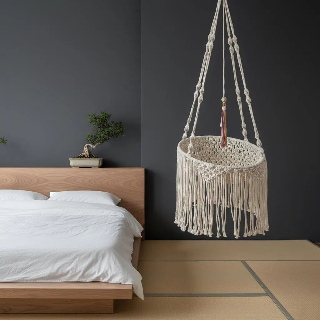Macrame Cat Bed Hanging Hammock, Boho Cat Nest Cotton Basket, Fringe Pet Swing Gift