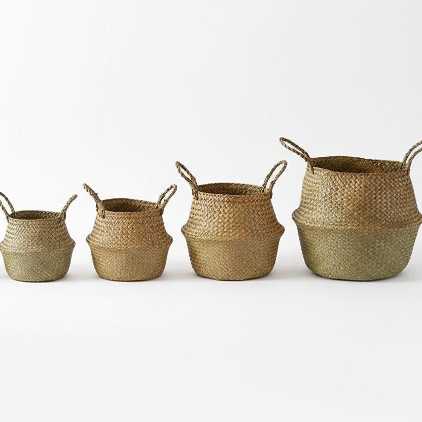 Seagrass Belly Basket, Woven Storage Organizer, Plant Pot Cover, Boho Laundry Hamper, Natural Decor