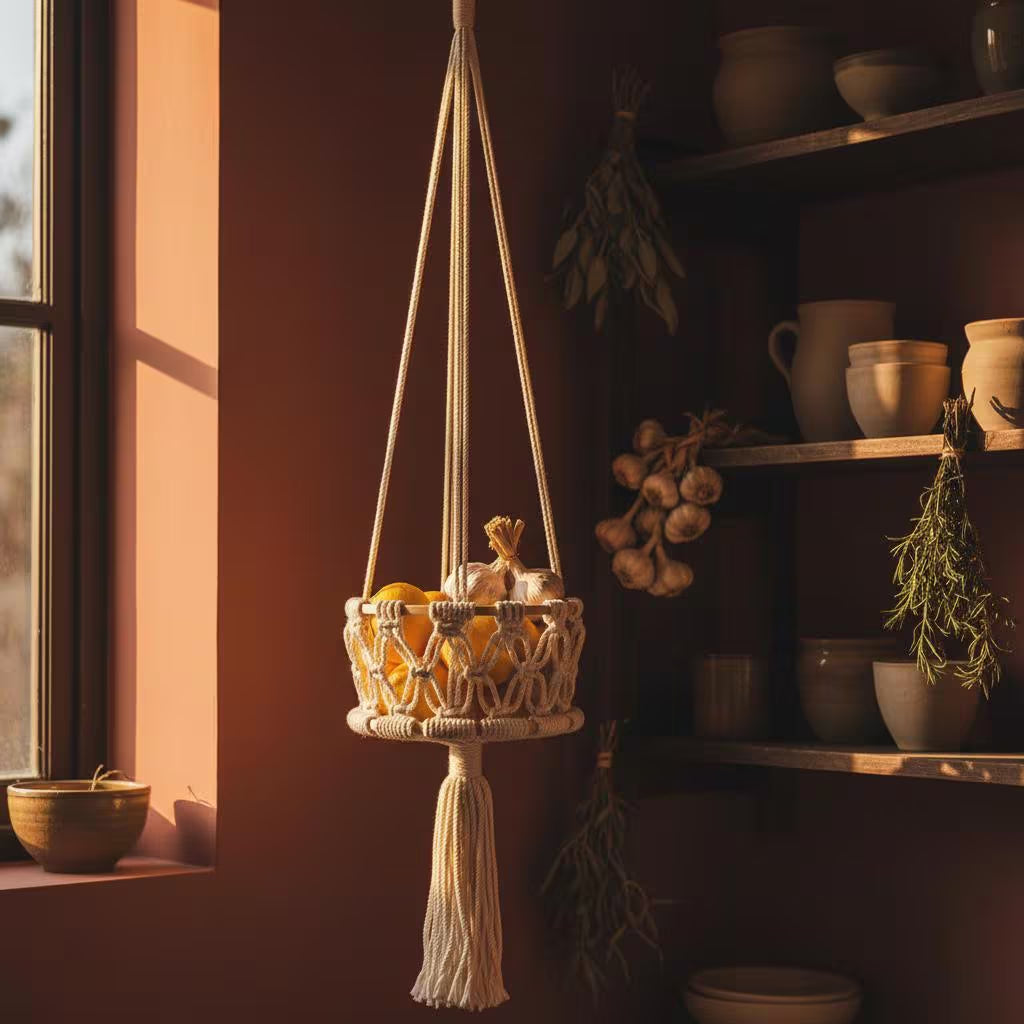 Macrame Tiered Fruit Hammock | Boho Kitchen Storage | Handmade Veggie Organizer 1 2 3 Tier