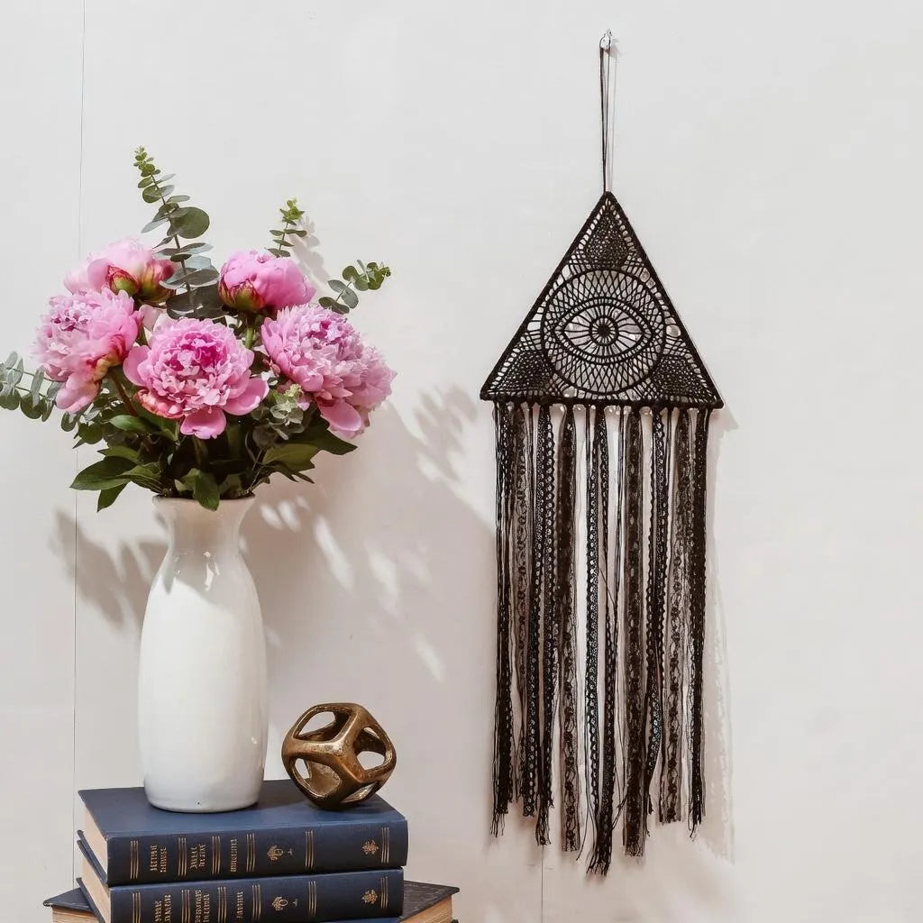 Evil Eye Triangle Wall Decor, Lace Dreamcatcher, Witchy Boho Wall Hanging