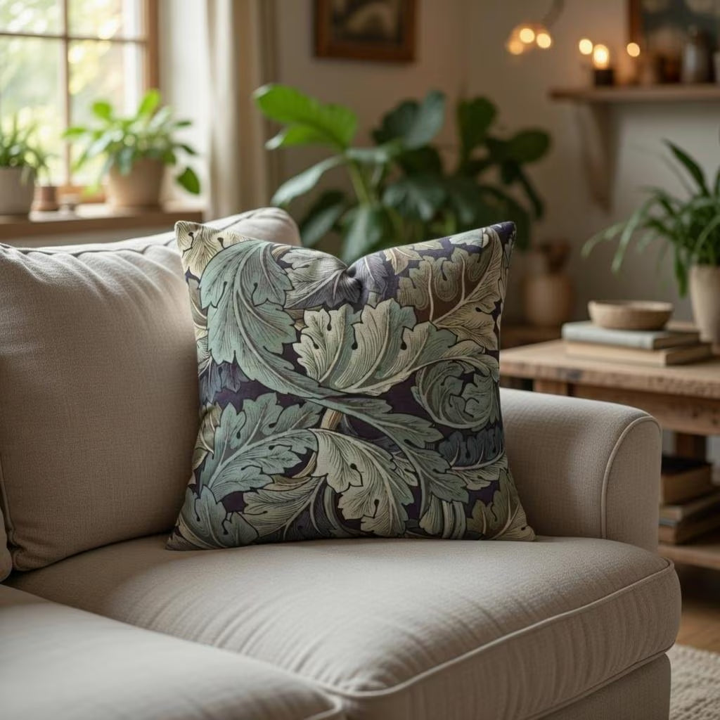 William Morris Pillow Cover, Vintage Botanical Cushion, Arts Crafts Floral Throw Pillow Cottagecore