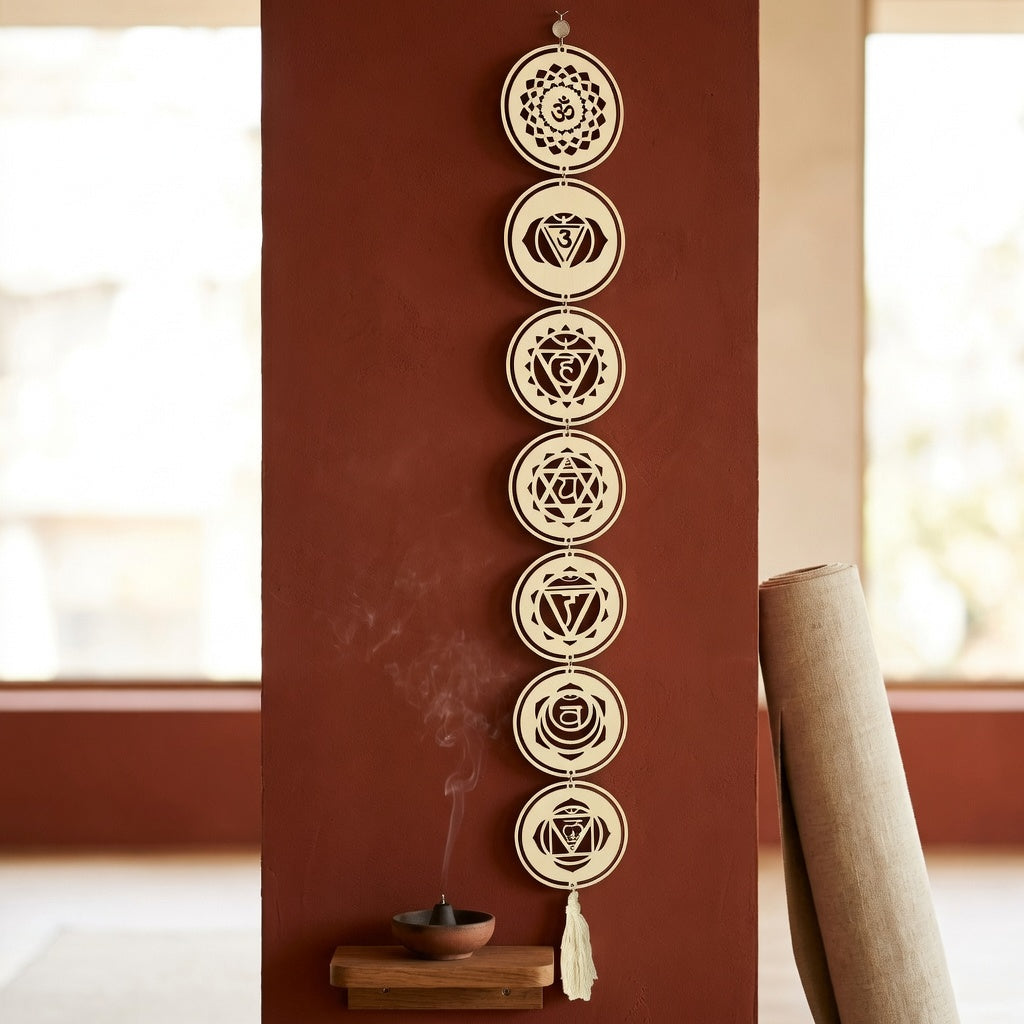 7 chakra wooden wall art metatron hexagram pendant boho home decor