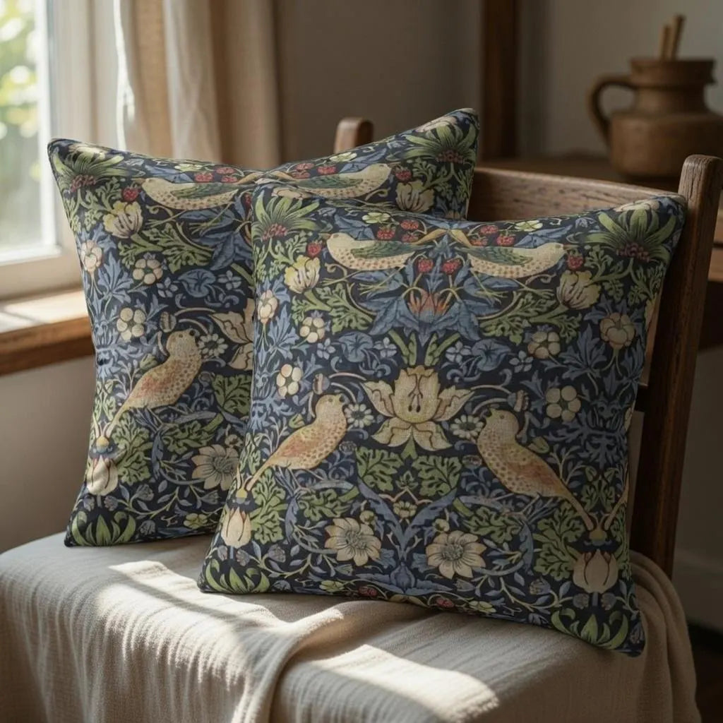 William Morris Pillow Cover, Vintage Botanical Cushion, Arts Crafts Floral Throw Pillow Cottagecore