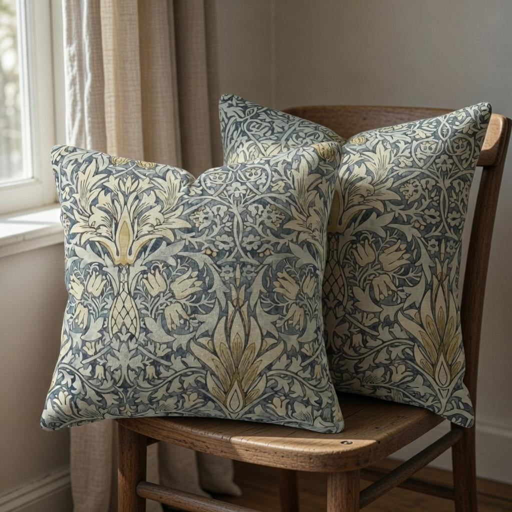 William Morris Pillow Cover, Vintage Botanical Cushion, Arts Crafts Floral Throw Pillow Cottagecore