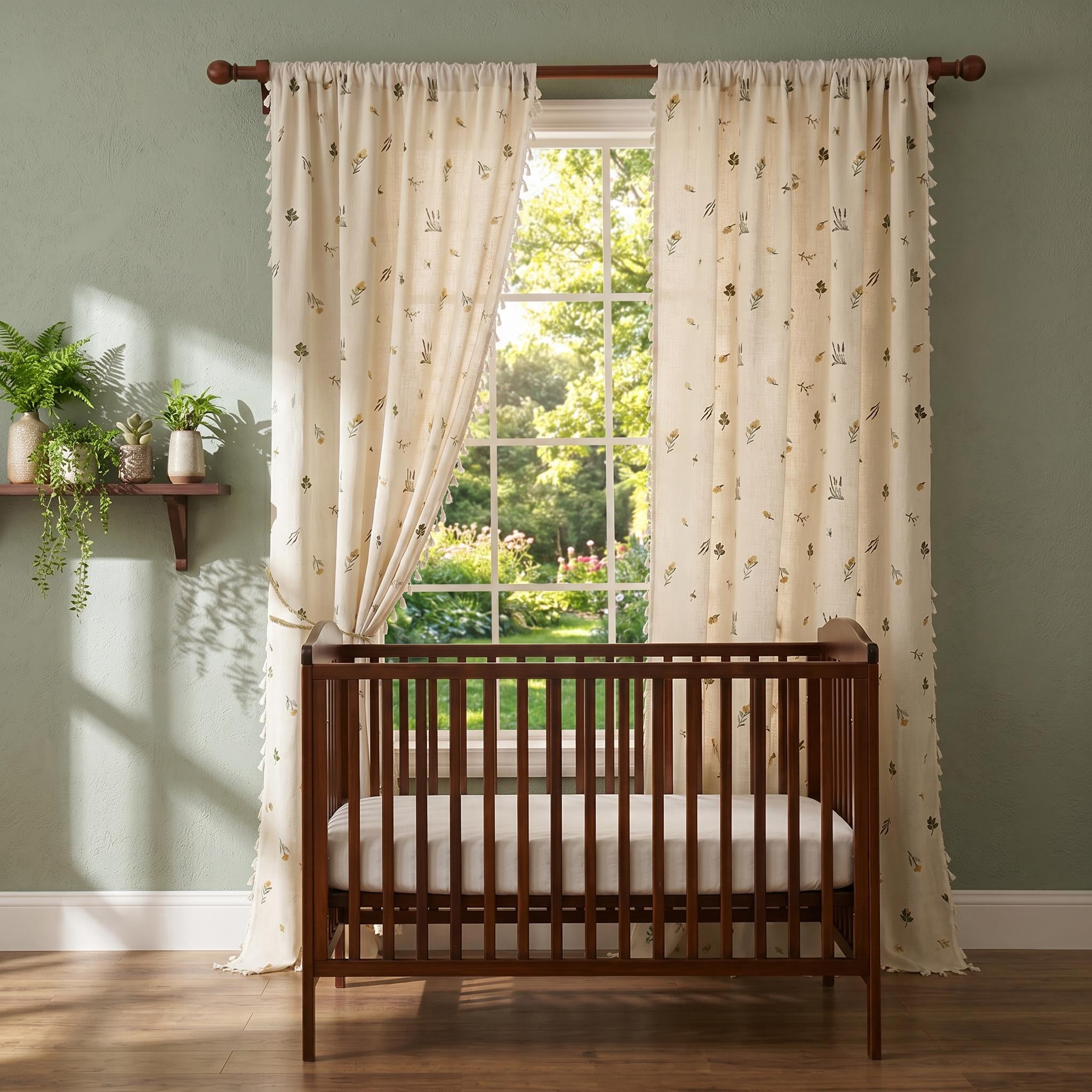 Boho Embroidered Linen Curtain Daisy Floral Farmhouse Rod Pocket Window Drape