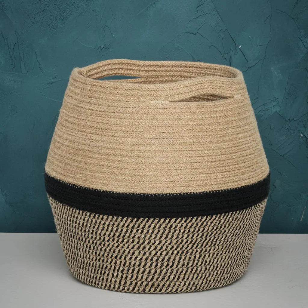 Woven Hemp Belly Basket | Boho Nordic Floor Storage, Farmhouse Plant Pot Holder, Housewarming Gift