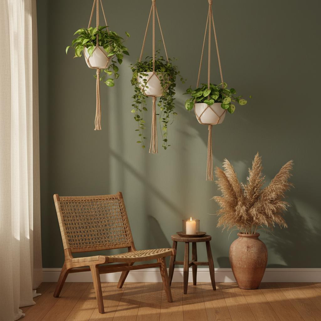 Macrame Plant Hanger Jute Rope | Boho Hanging Planter Indoor | Rustic Farmhouse Home Decor Gift