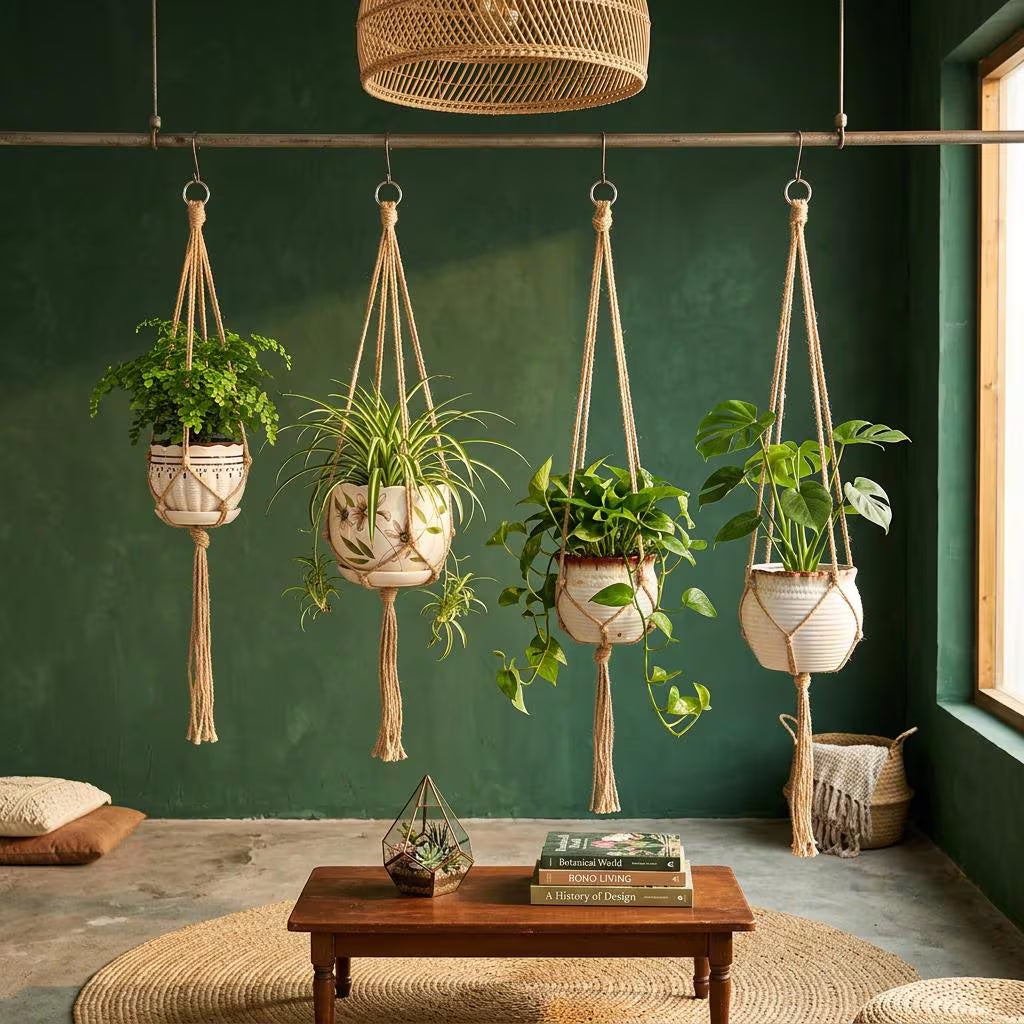 Macrame Plant Hanger Jute Rope | Boho Hanging Planter Indoor | Rustic Farmhouse Home Decor Gift