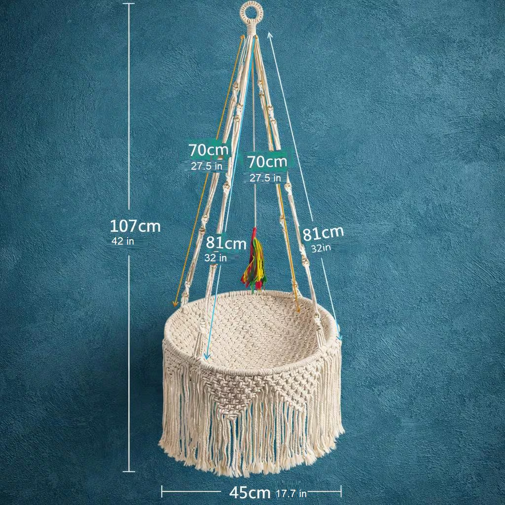 Macrame Cat Bed Hanging Hammock, Boho Cat Nest Cotton Basket, Fringe Pet Swing Gift