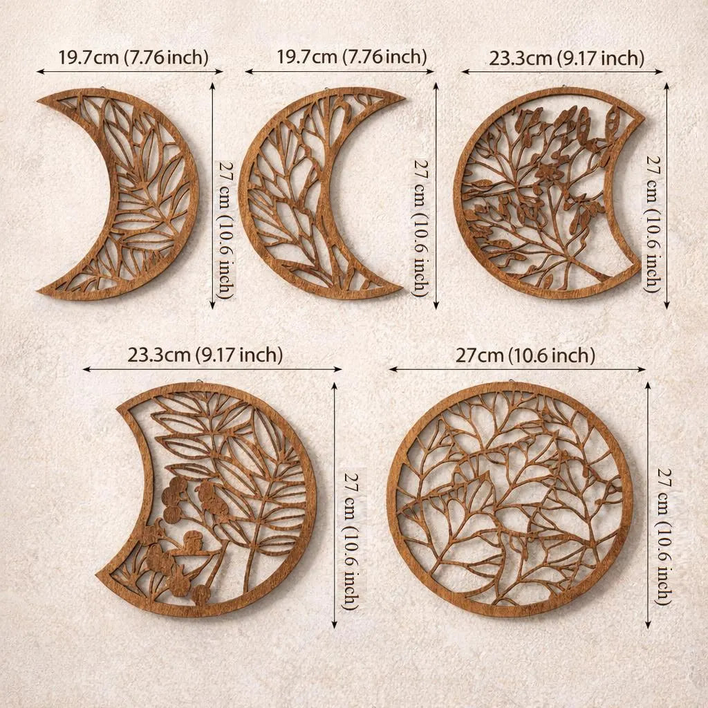 Moon Phase Wall Art Set of 5 Wooden Boho Celestial Home Ornament Crescent Decor