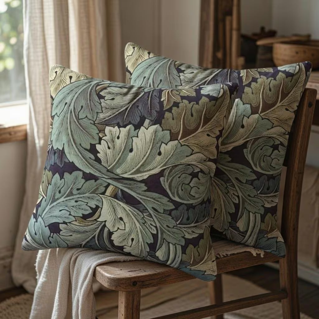 William Morris Pillow Cover, Vintage Botanical Cushion, Arts Crafts Floral Throw Pillow Cottagecore