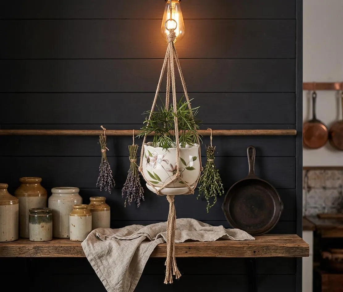 Macrame Plant Hanger Jute Rope | Boho Hanging Planter Indoor | Rustic Farmhouse Home Decor Gift