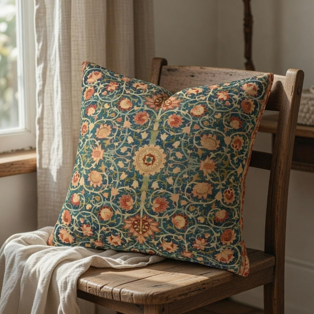 William Morris Pillow Cover, Vintage Botanical Cushion, Arts Crafts Floral Throw Pillow Cottagecore