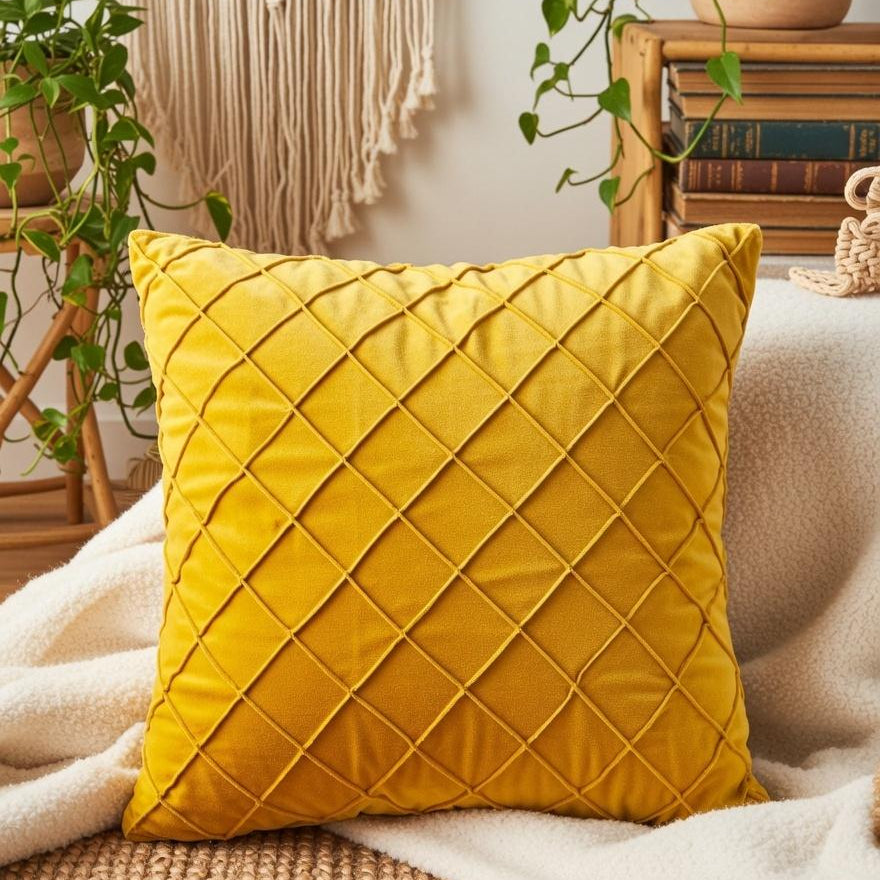 Velvet Cushion Cover | Geometric Throw Pillow | Modern Living Room Decor | Multiple Colors