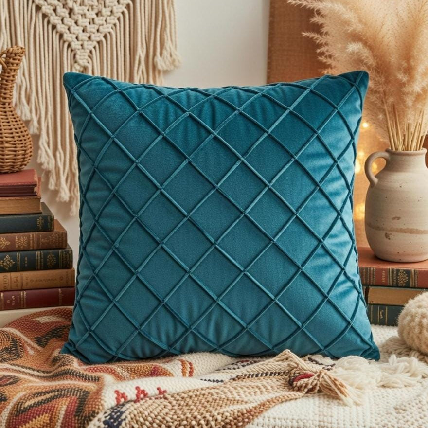 Velvet Cushion Cover | Geometric Throw Pillow | Modern Living Room Decor | Multiple Colors