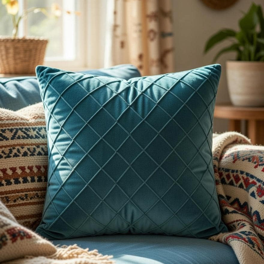 Velvet Cushion Cover | Geometric Throw Pillow | Modern Living Room Decor | Multiple Colors