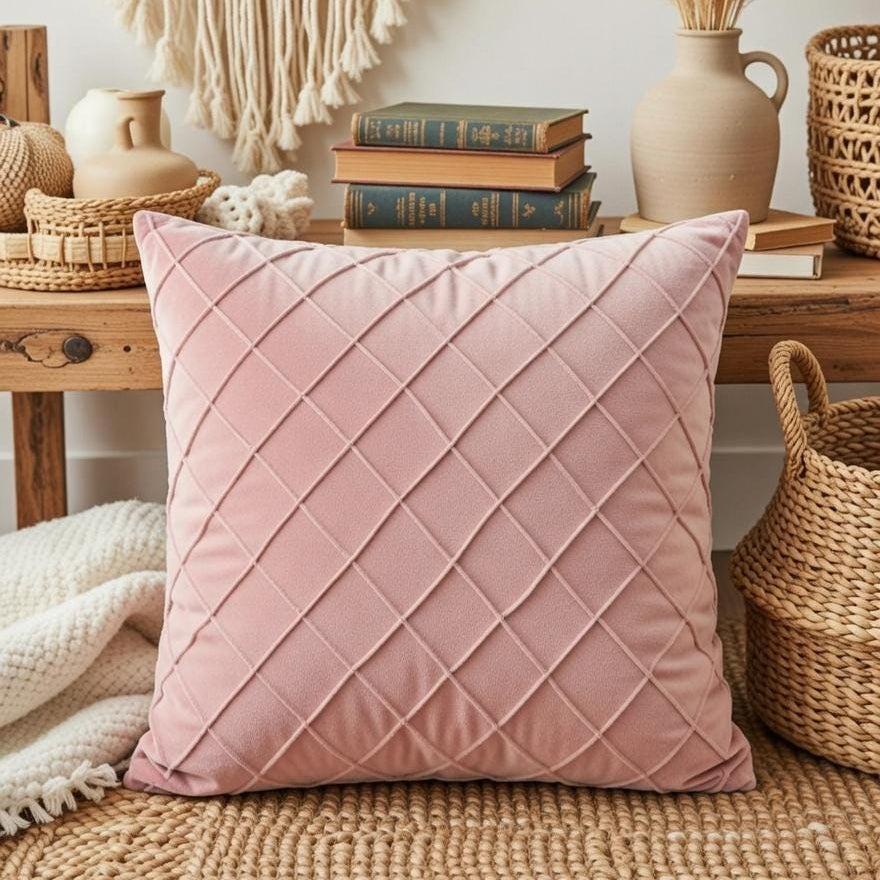 Velvet Cushion Cover | Geometric Throw Pillow | Modern Living Room Decor | Multiple Colors
