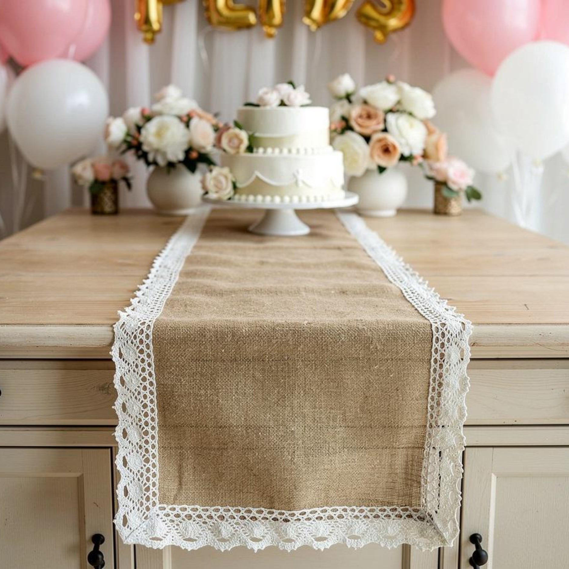 Boho dining table styled with jute table runner and rattan chairs