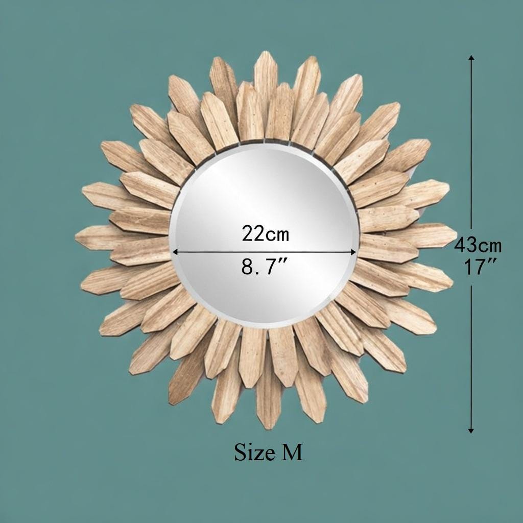 Sunflower mirror size chart — Medium 43 cm diameter (17 inch) round wood frame mirror dimensions