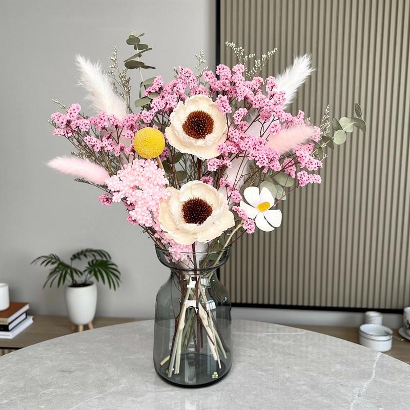 Dried Flower Bouquet with Vase | Wildflower Arrangement | Boho Minimalist Home Decor Gift