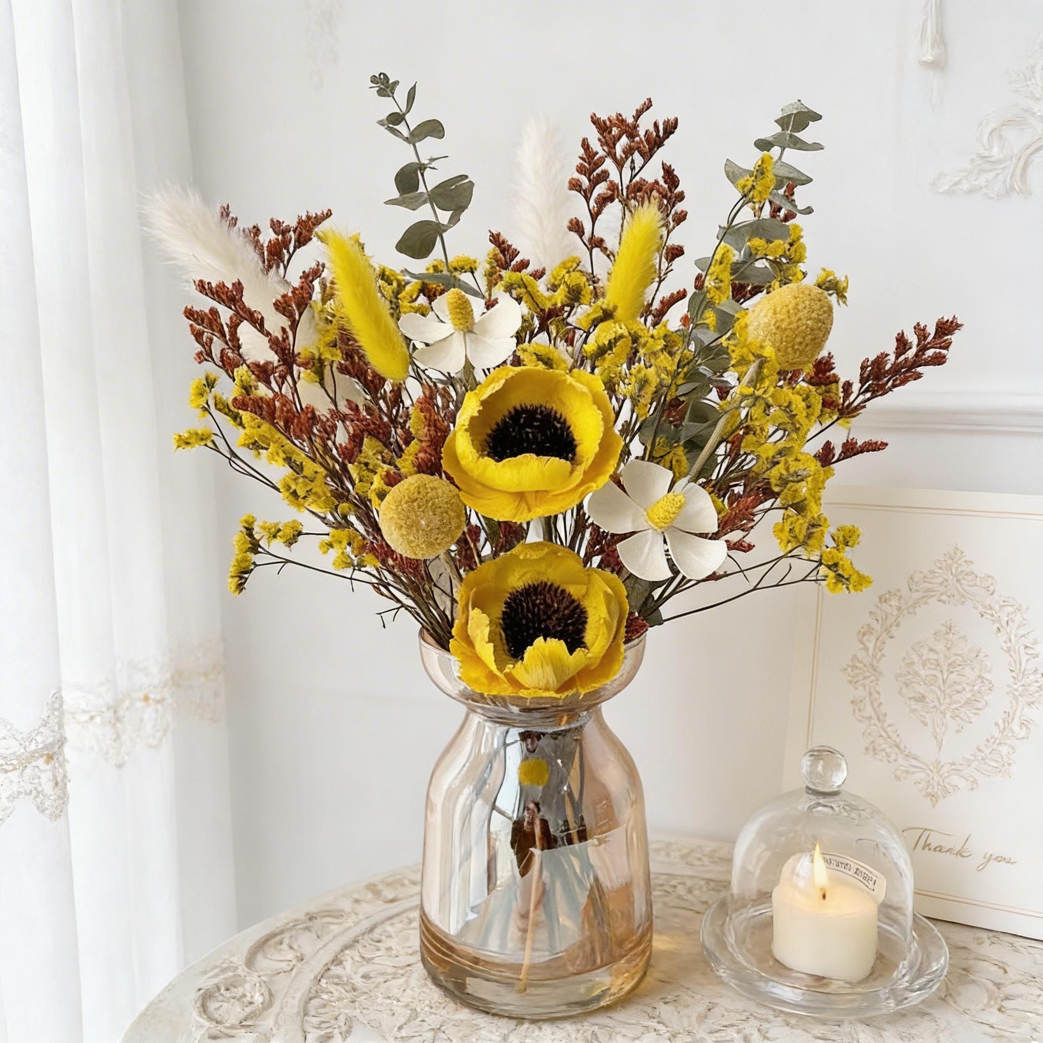 Dried Flower Bouquet with Vase | Wildflower Arrangement | Boho Minimalist Home Decor Gift