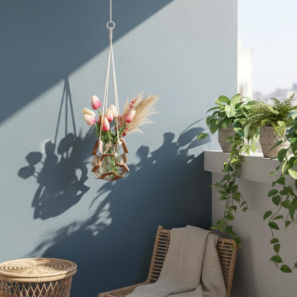 Leather Plant Hanger Hanging Planter Boho Home Decor Macrame Wall Pot Holder Gift