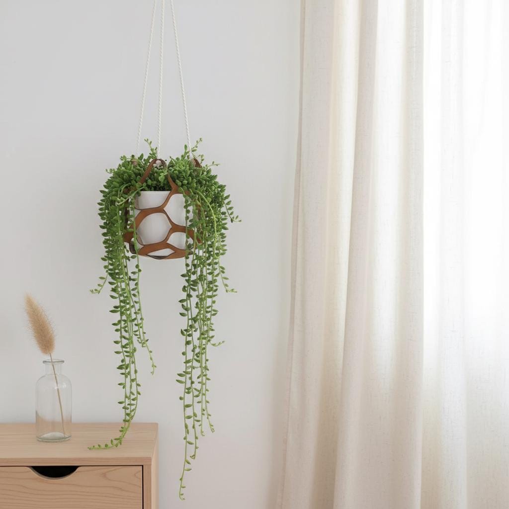 Leather Plant Hanger Hanging Planter Boho Home Decor Macrame Wall Pot Holder Gift