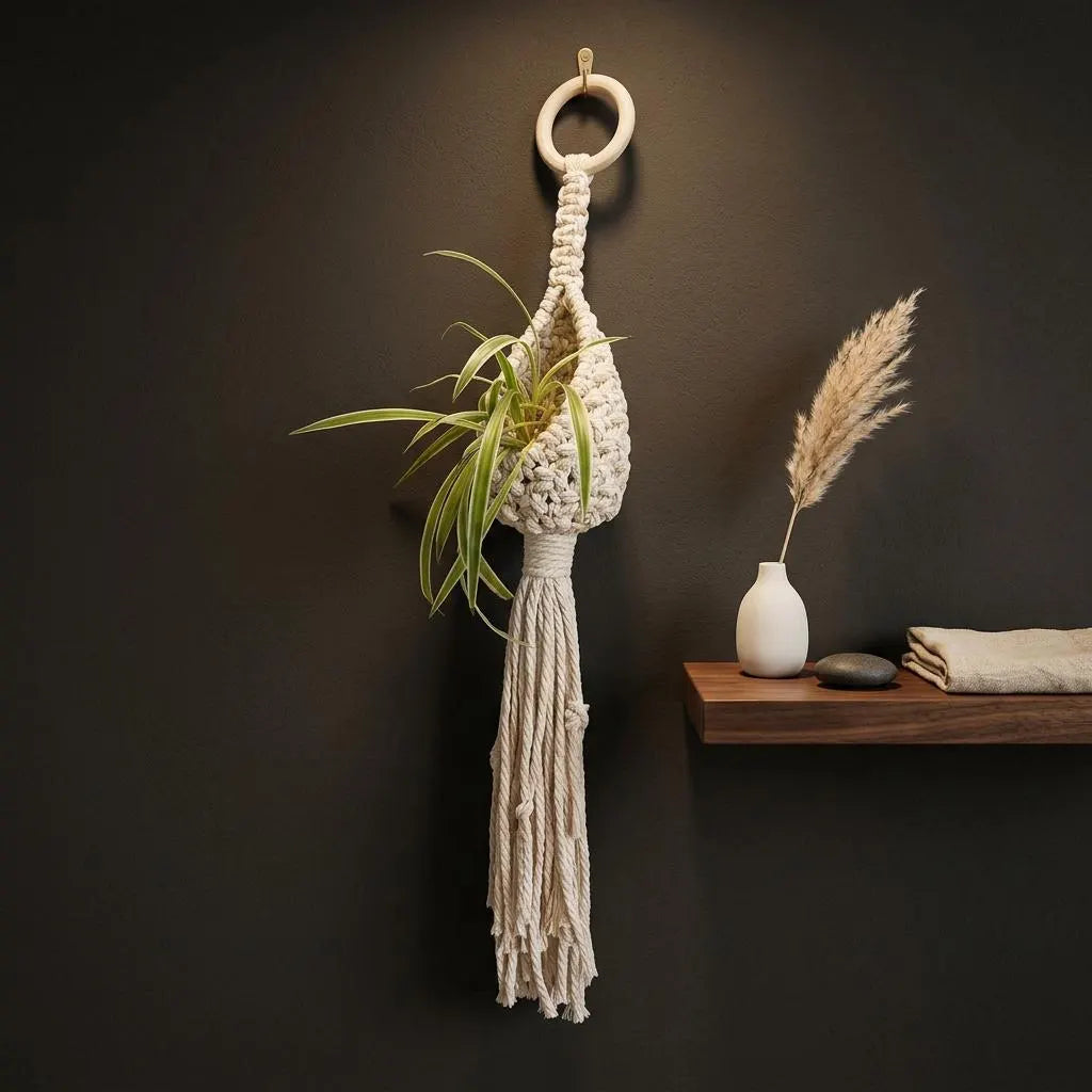 Macrame Plant Hanger Air Plant Holder | Boho Wall Hanging Crochet Planter | Farmhouse Decor Set