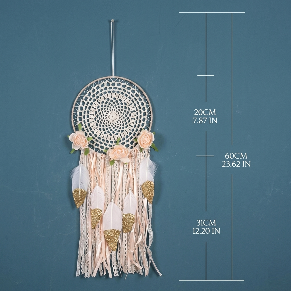 Bohemian flower dreamcatcher size chart hoop diameter 20cm total length 60cm dimensions in inches