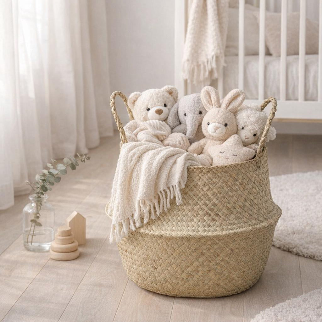 Seagrass Belly Basket, Woven Storage Organizer, Plant Pot Cover, Boho Laundry Hamper, Natural Decor