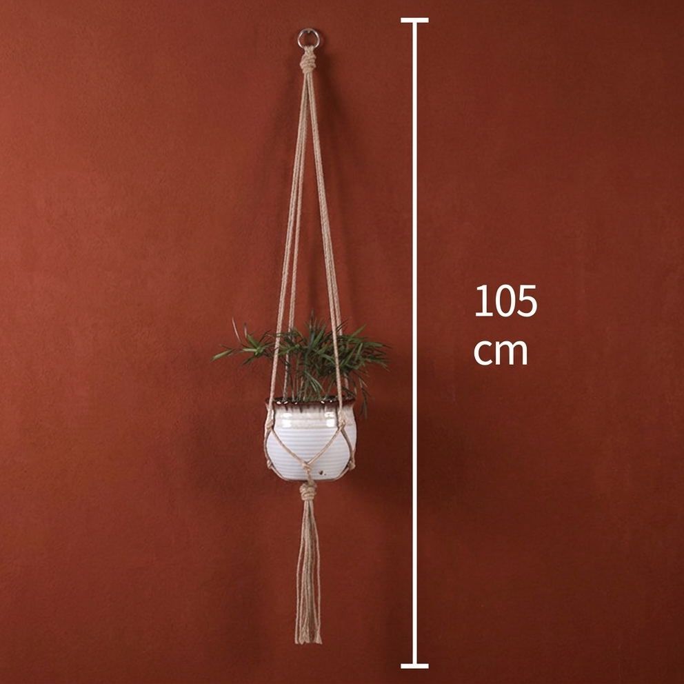Jute plant hanger size chart showing 105 cm height with pot