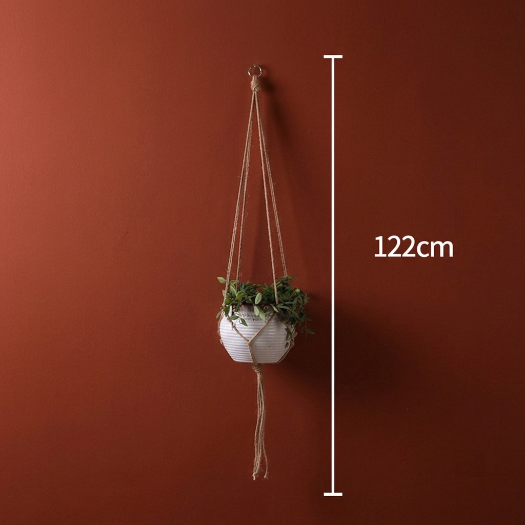 Jute plant hanger size chart showing 122 cm height with pot
