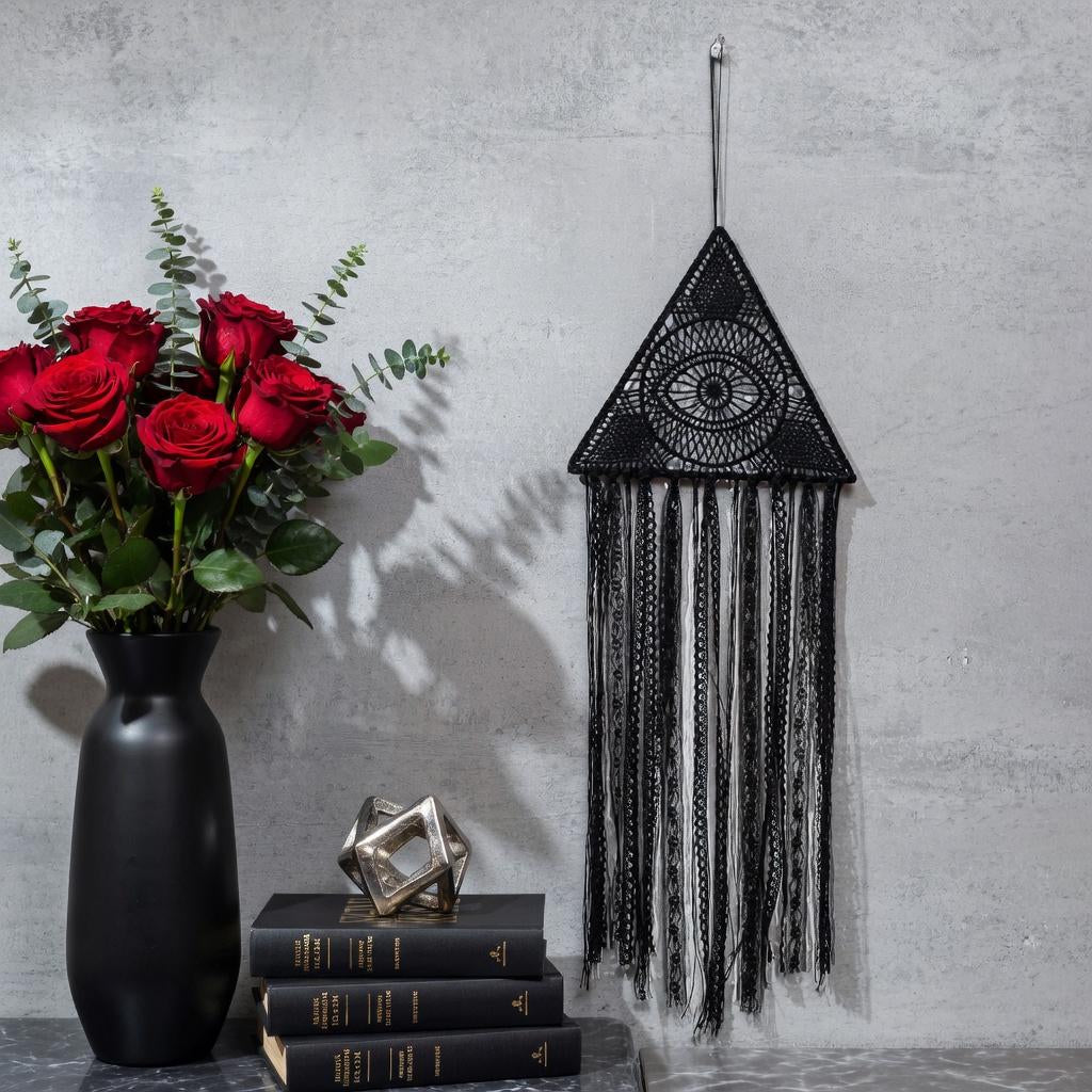 Evil Eye Triangle Wall Decor, Lace Dreamcatcher, Witchy Boho Wall Hanging