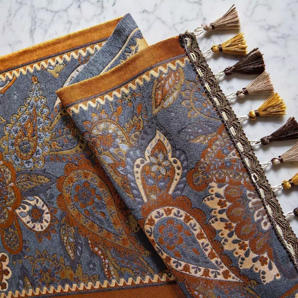 Boho Paisley Table Runner with Tassels | Farmhouse Vintage Fringe Runner | Wedding Holiday Decor