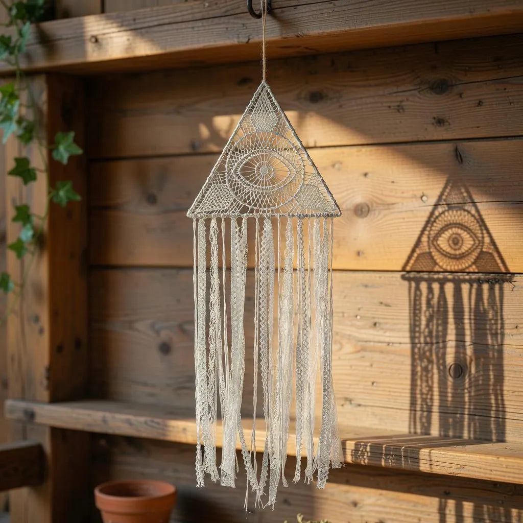 Evil Eye Triangle Wall Decor, Lace Dreamcatcher, Witchy Boho Wall Hanging