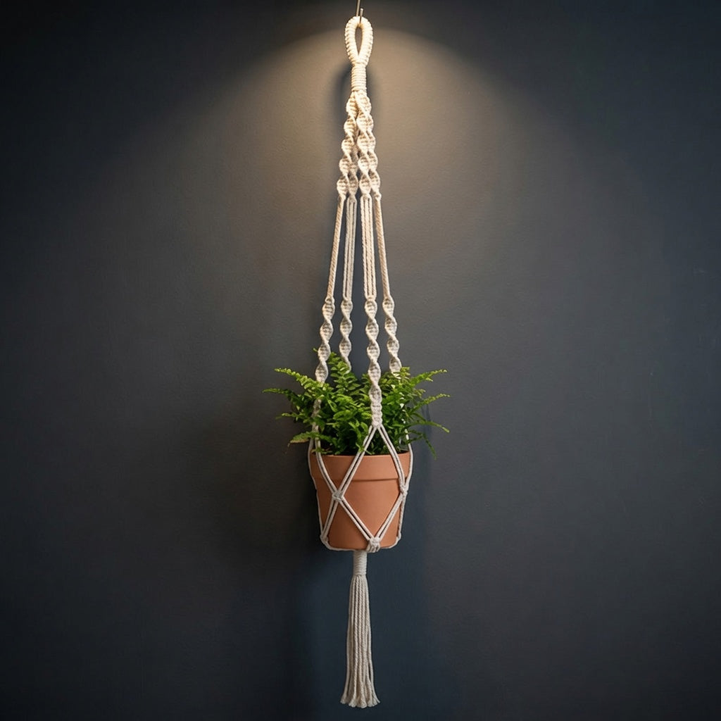 Macrame Plant Hanger — Simple Loop, Natural Cotton Rope, 3 Styles, 105 cm